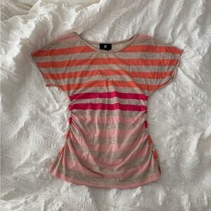 Vintage iZ Byer Pink and Orange Striped Short Sleeve Top